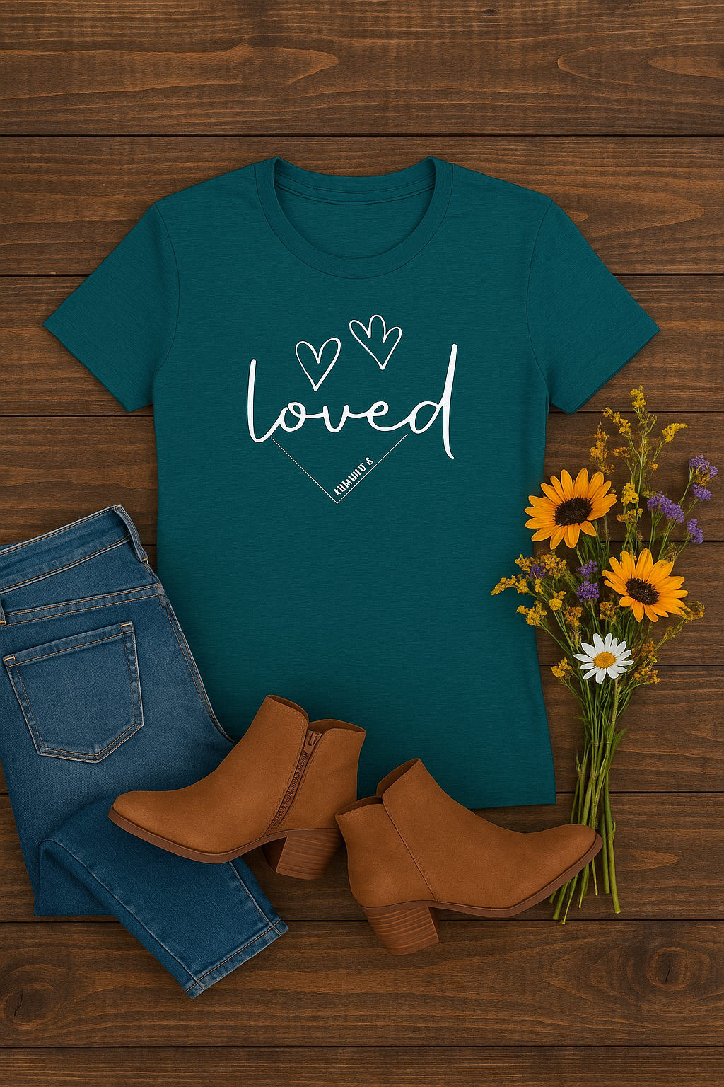 Loved Romans 5:8 Women’s Tee- Rust & Redemption Collection