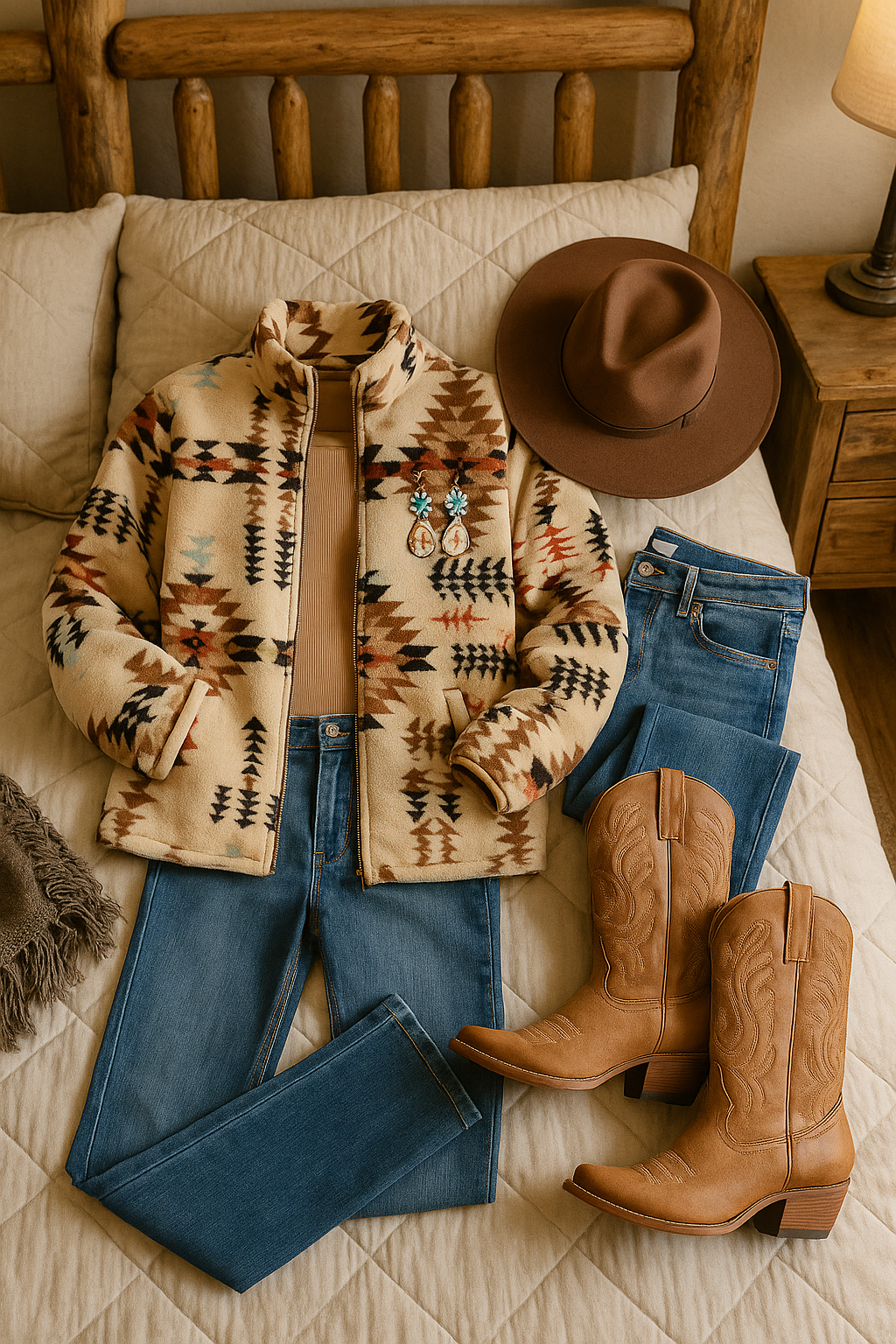 Western Aztec Print Zip Up Jacket-Rust & Redemption Collection