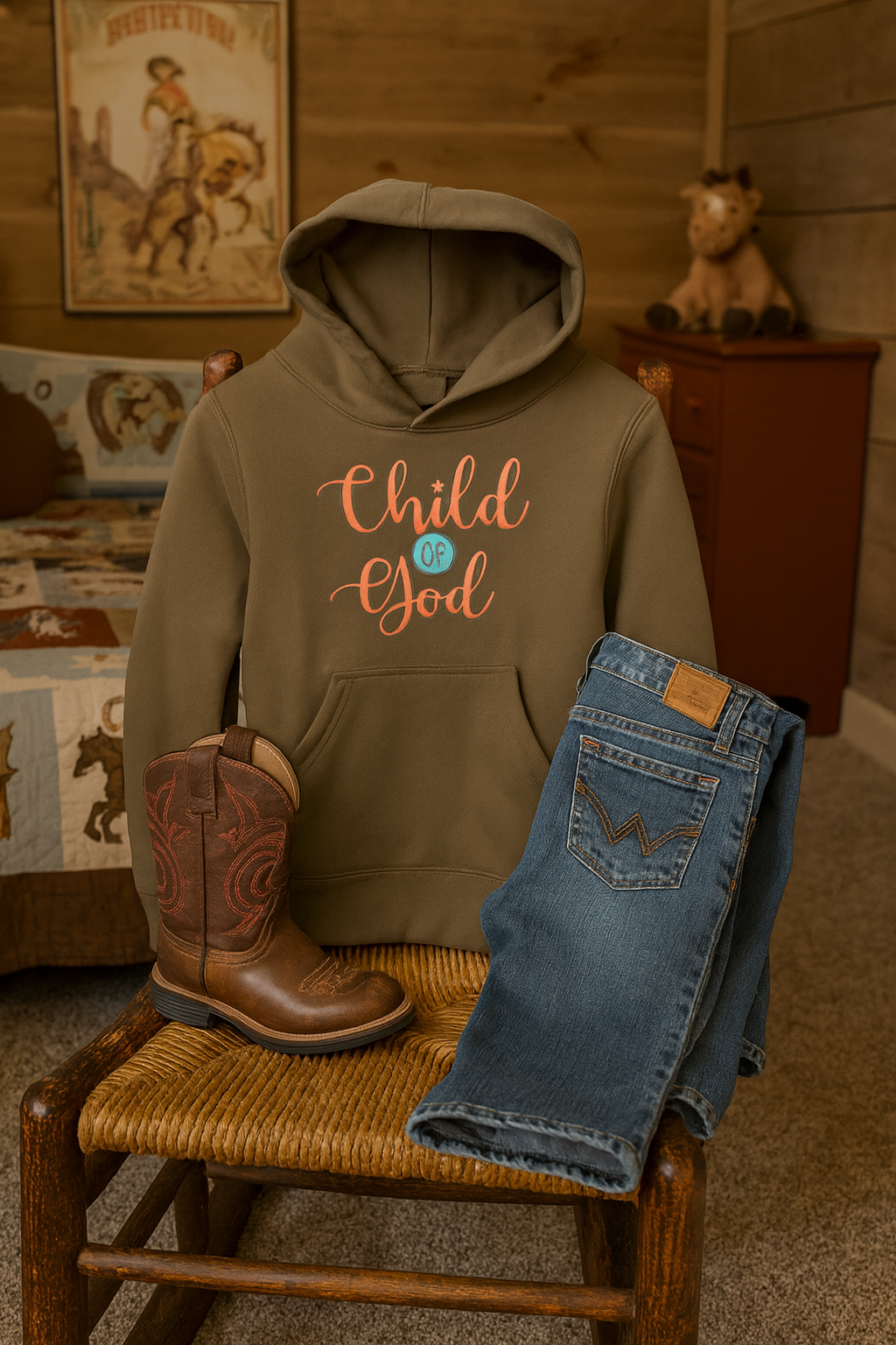 Child of God Youth Hoodie – Turquoise & Peach Faith Sweatshirt- Rust & Redemption Collection