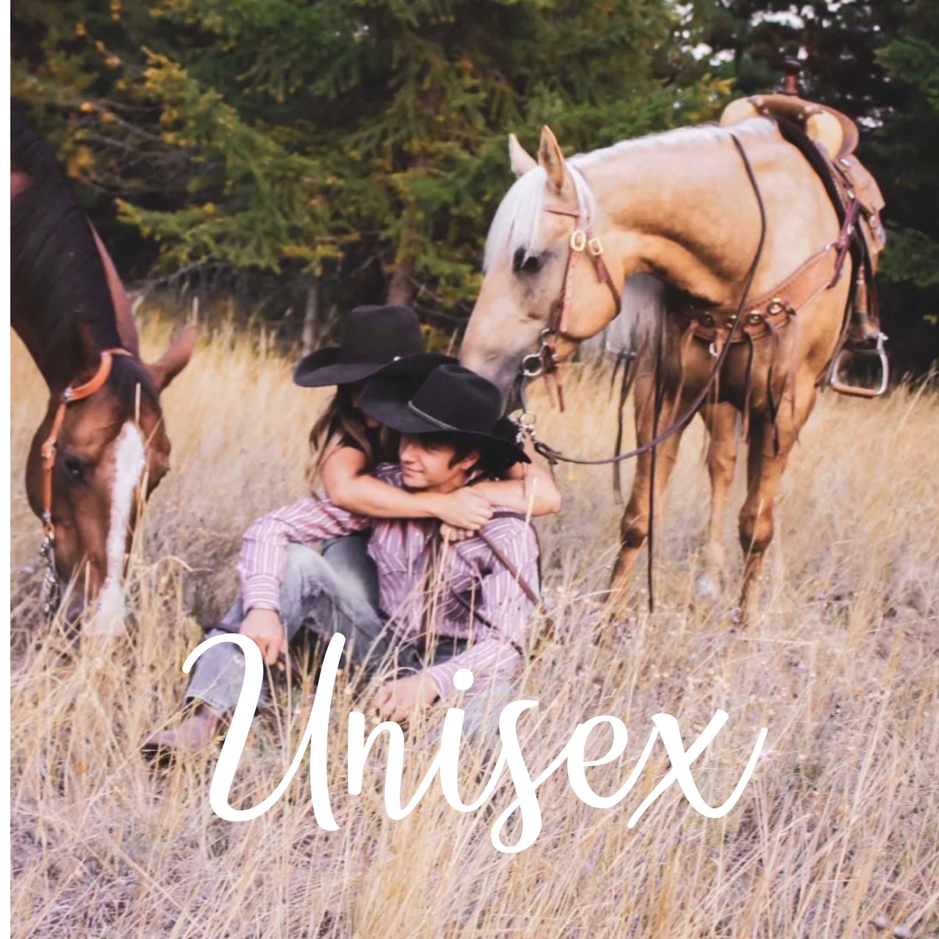 couple with their horses wearing some of rust & redemptions unisex tee shirts faith and western based clothing brand