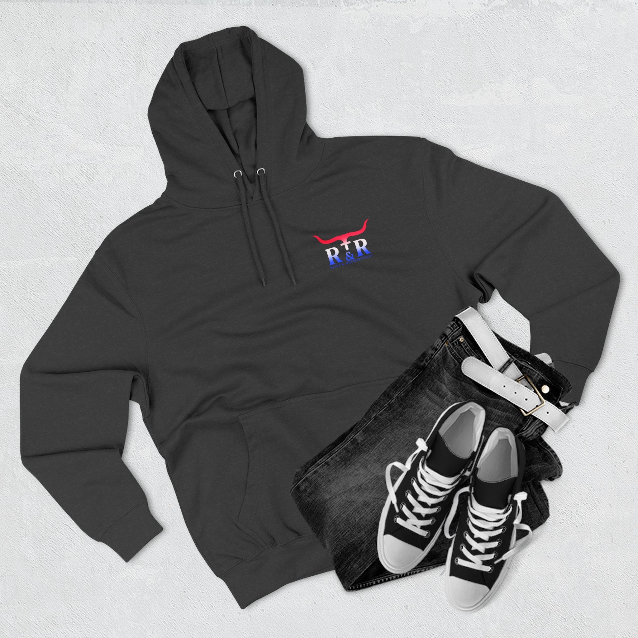 Patriotic Cross Hoodie — "Stand for the Flag, Kneel for the Cross" Fleece Pullover