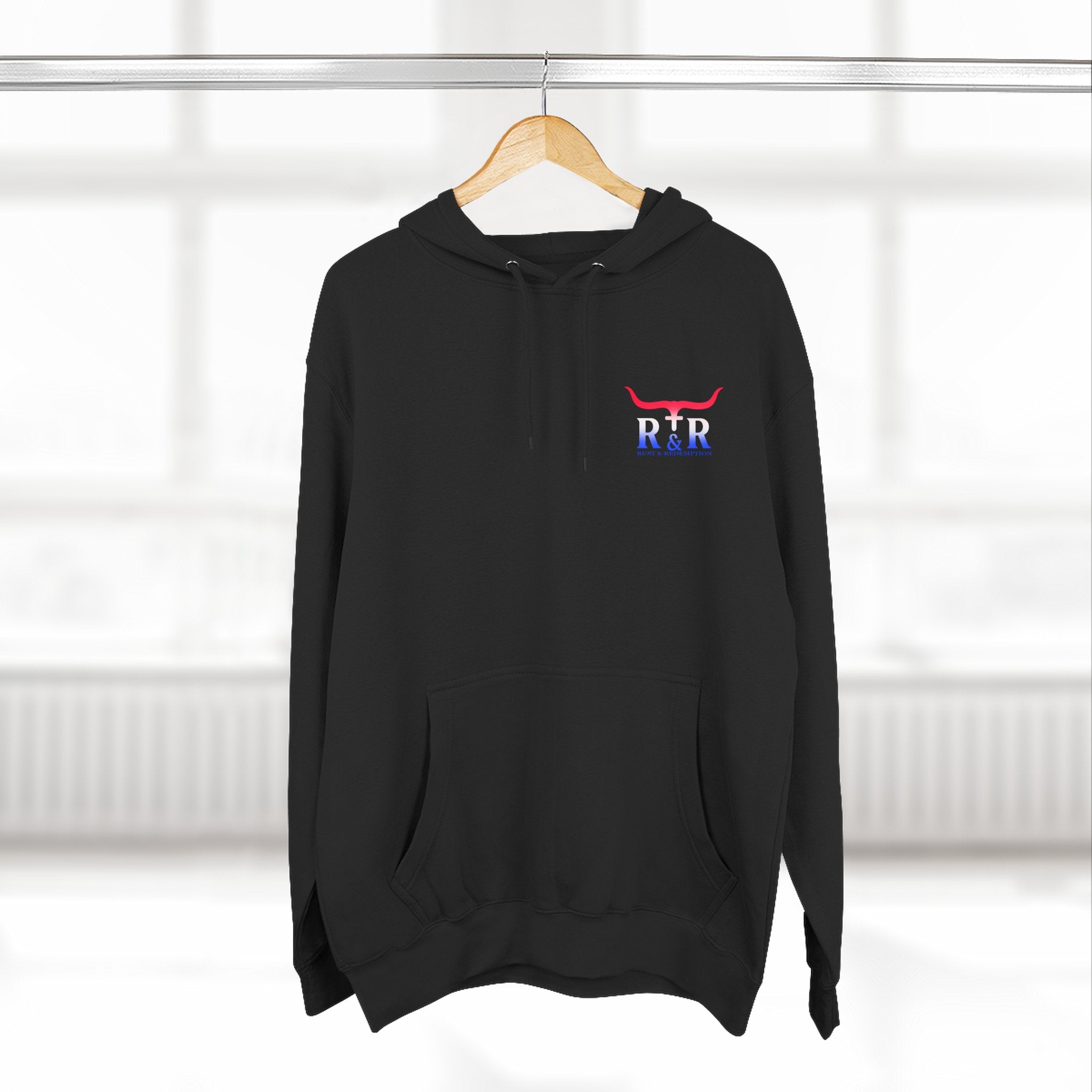 Patriotic Cross Hoodie — "Stand for the Flag, Kneel for the Cross" Fleece Pullover