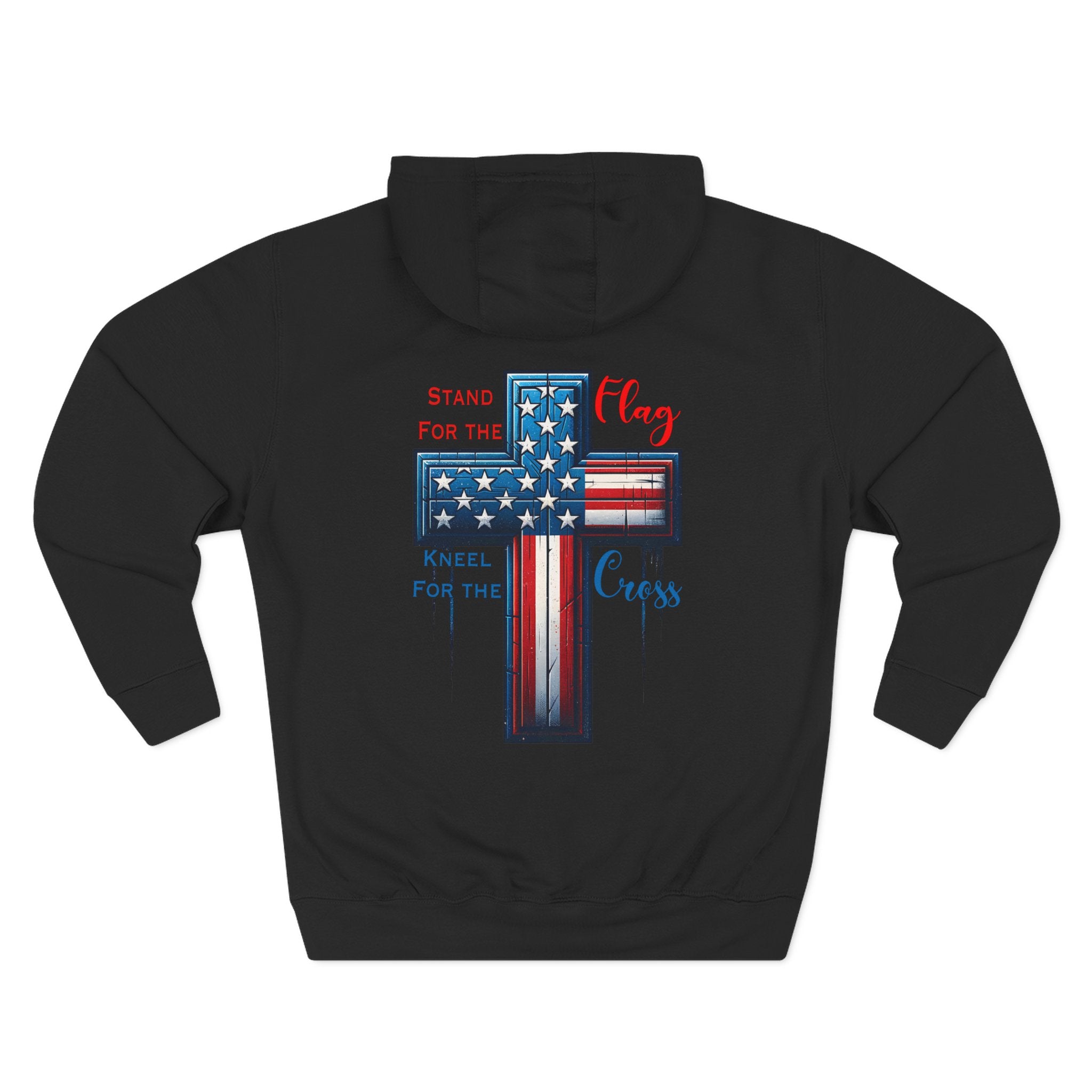 Patriotic Cross Hoodie — "Stand for the Flag, Kneel for the Cross" Fleece Pullover