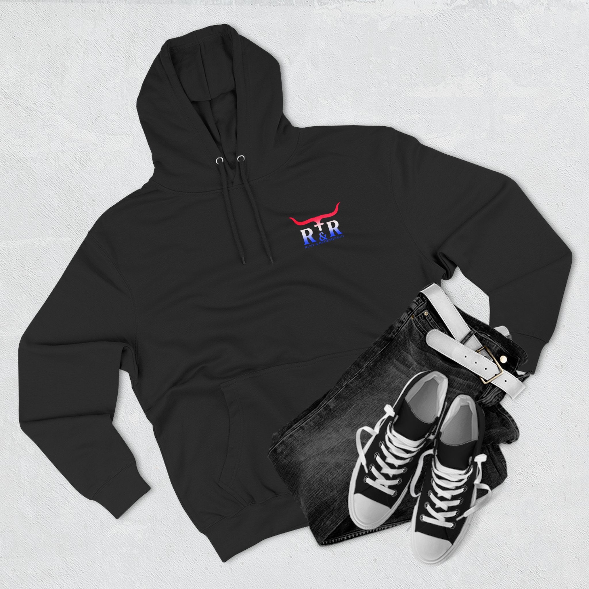 Patriotic Cross Hoodie — "Stand for the Flag, Kneel for the Cross" Fleece Pullover