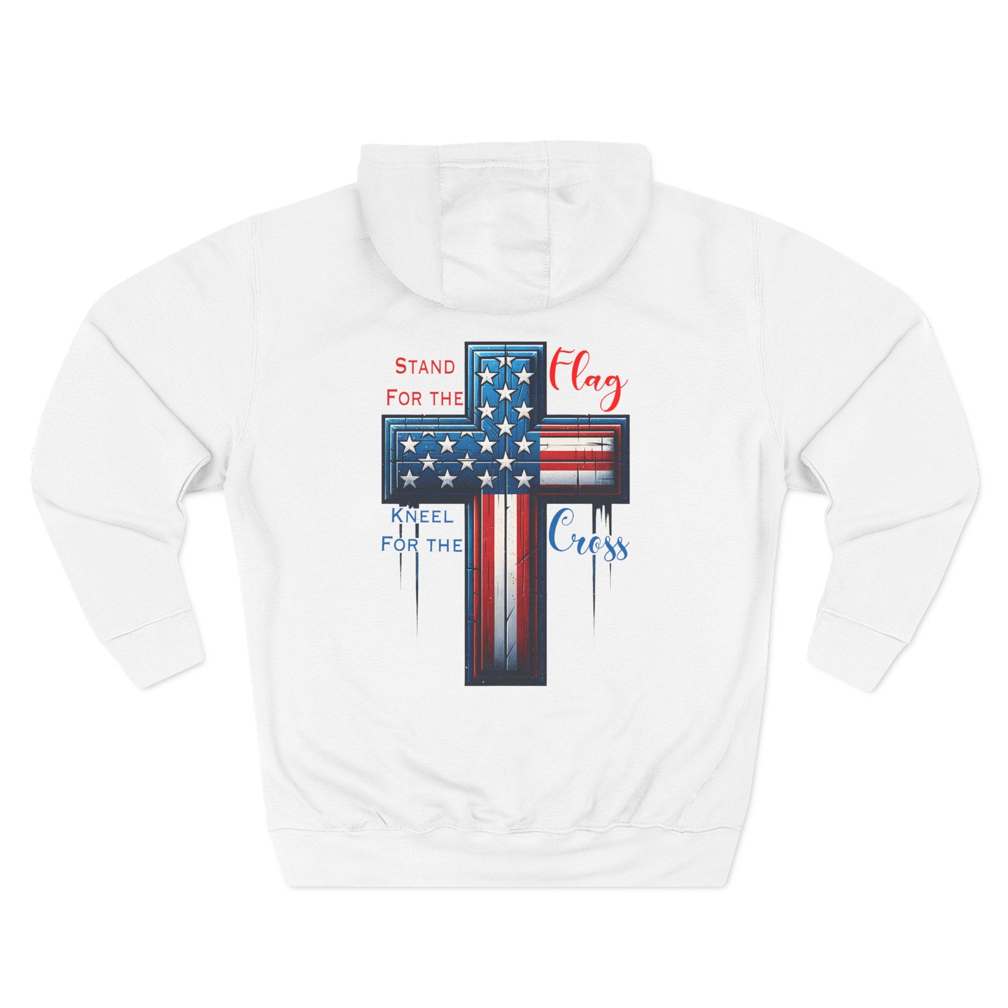 Patriotic Cross Hoodie — "Stand for the Flag, Kneel for the Cross" Fleece Pullover