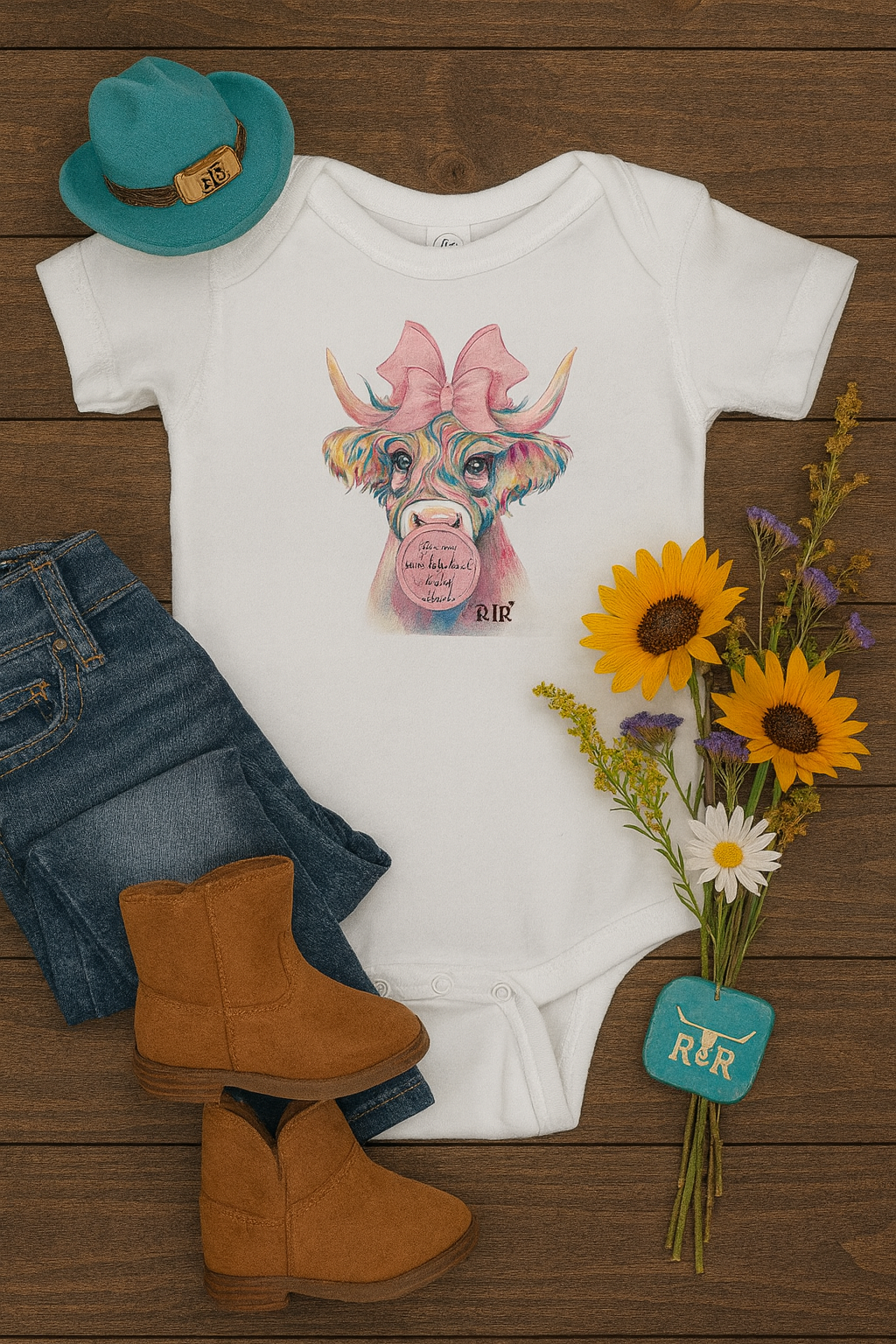 Sleepy Cow Baby Onesie- Rust & Redemption Collection