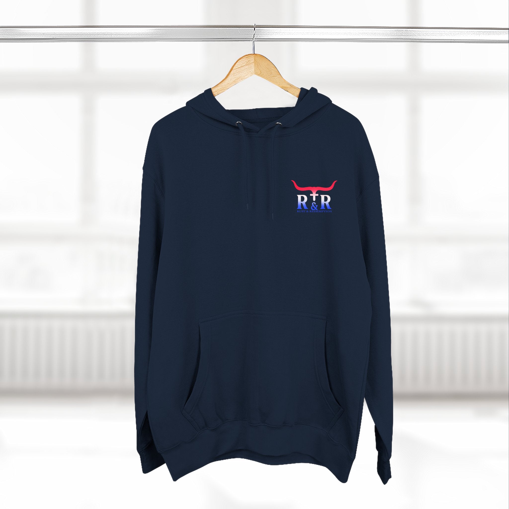 Patriotic Cross Hoodie — "Stand for the Flag, Kneel for the Cross" Fleece Pullover