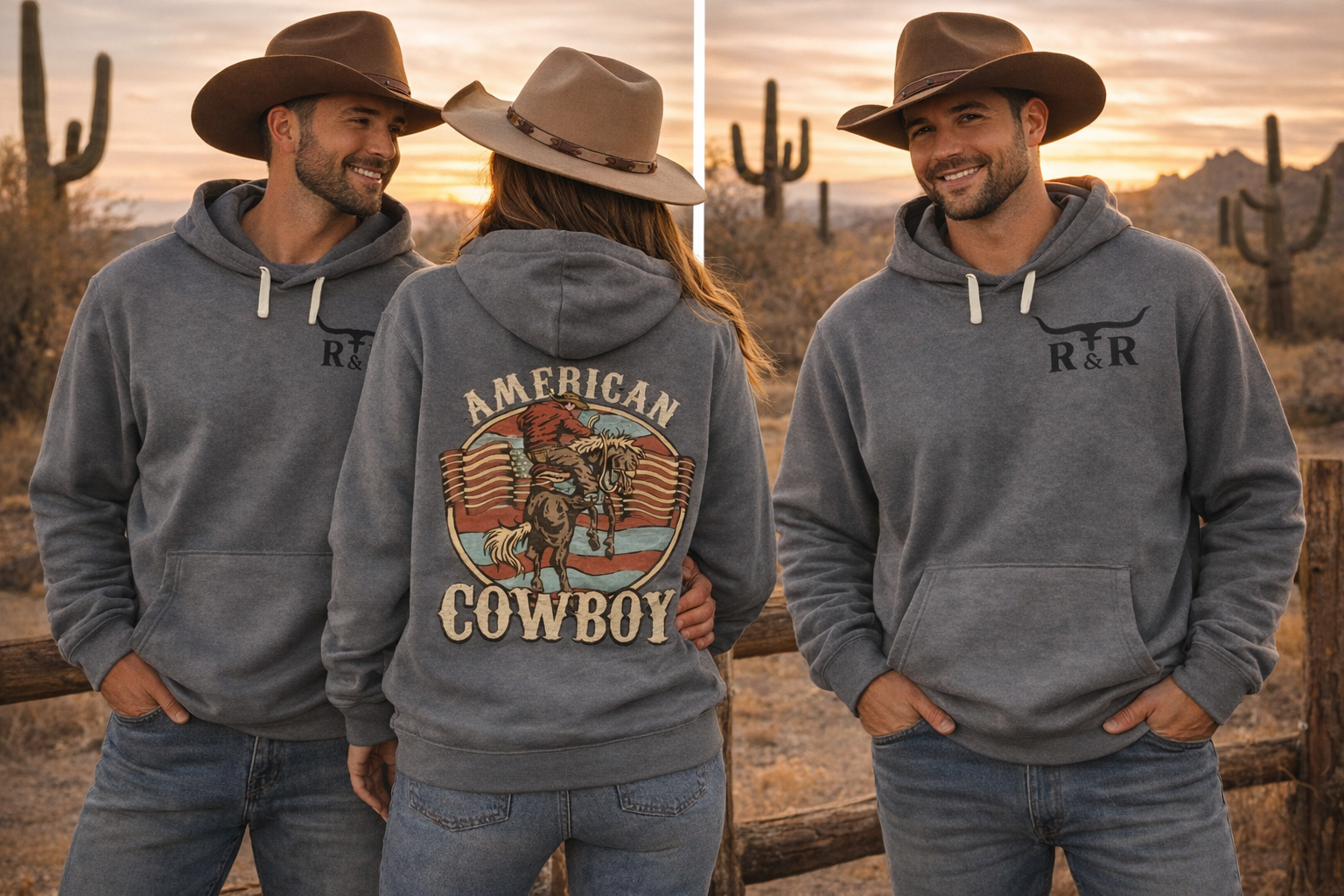 American Cowboy Hoodie – Vintage Western Unisex Hoodie | Rust & Redemption- NEW- Unisex