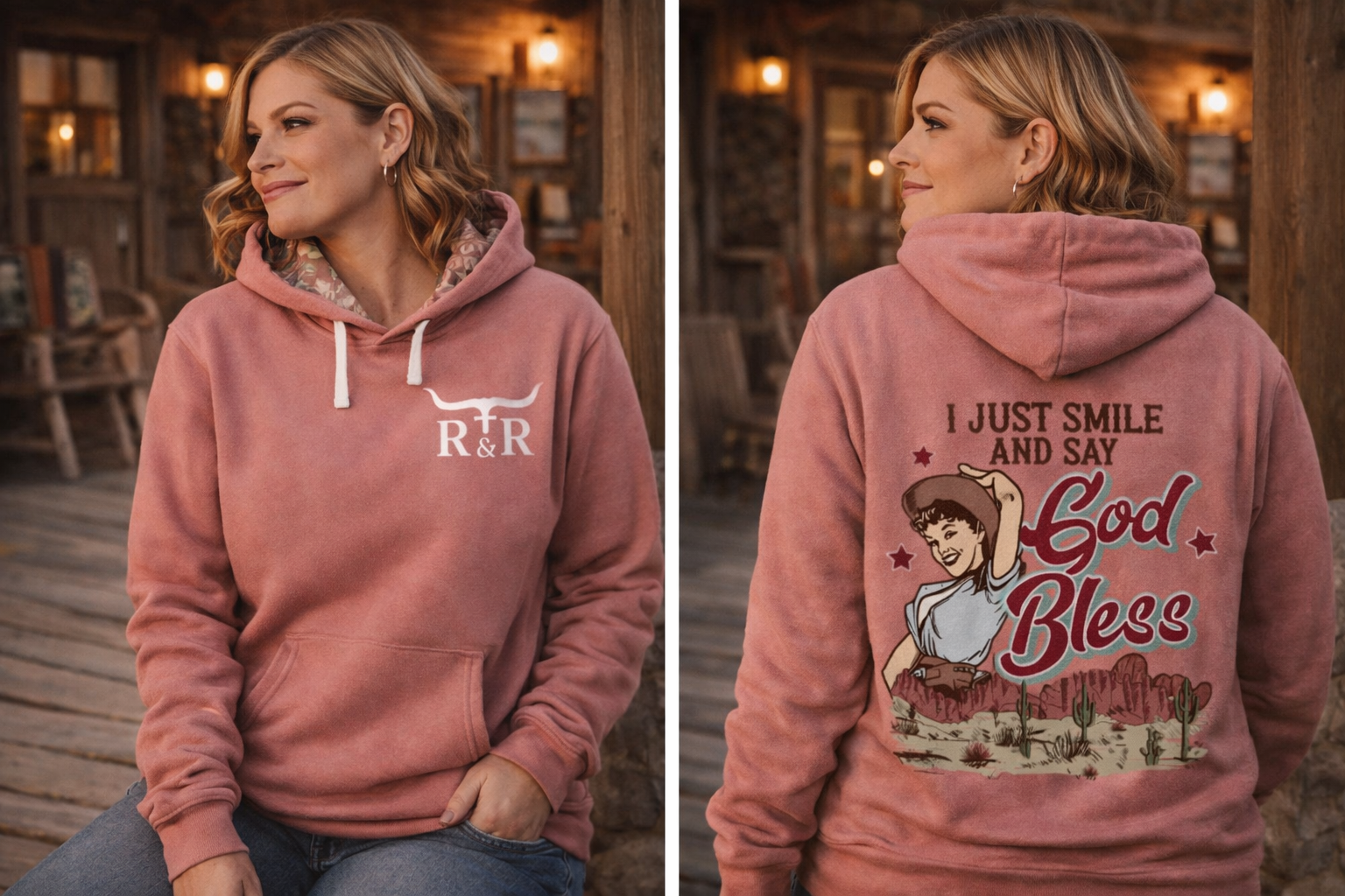 Faith-Based Western Hoodie – “God Bless” Vintage Cowboy Hoodie | Rust & Redemption - NEW