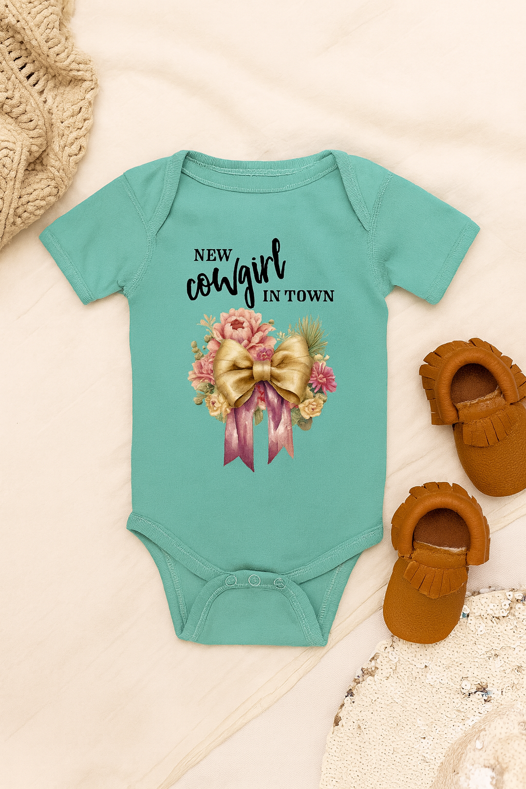 Cow Girl Bow Onesie - Rust & Redemption Collection