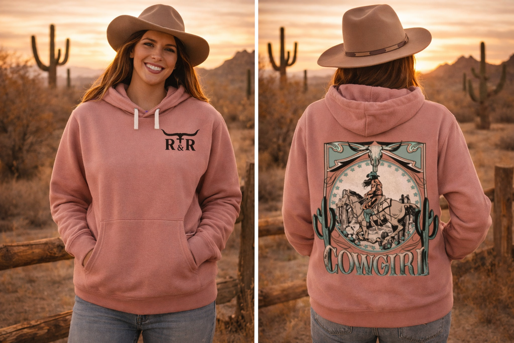 Cowgirl Western Hoodie – Vintage Desert Cowgirl Graphic Hoodie | Rust & Redemption