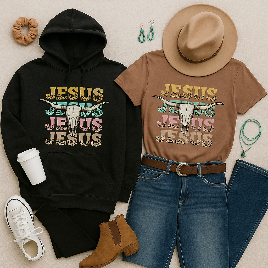 NEW Rustic JESUS Longhorn Graphic Tee - Rust & Redemption Collection