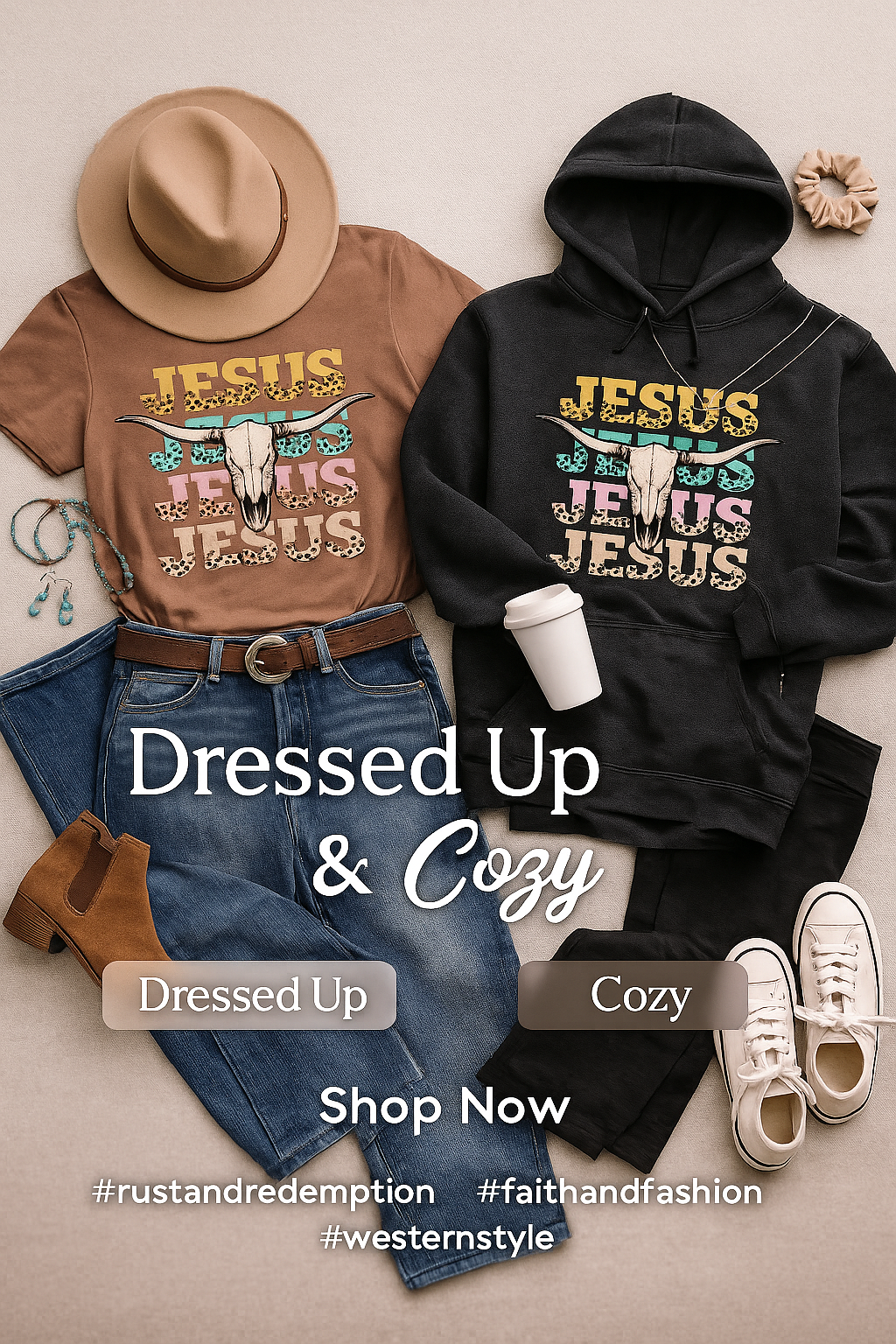 NEW Rustic JESUS Longhorn Graphic Tee - Rust & Redemption Collection