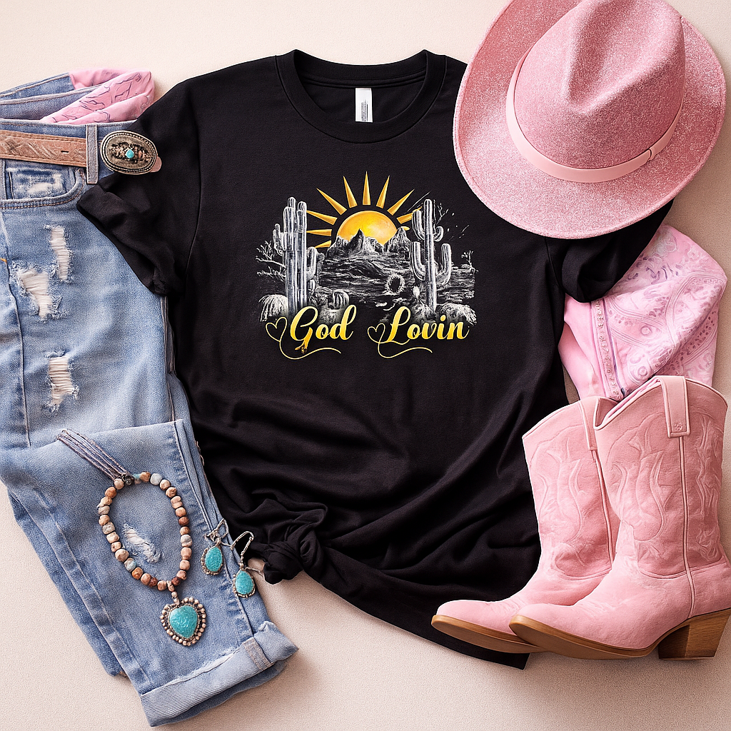 New God Lovin  Sunflower Unisex Tee – Western Graphic Tee – Rust & Redemption Collection