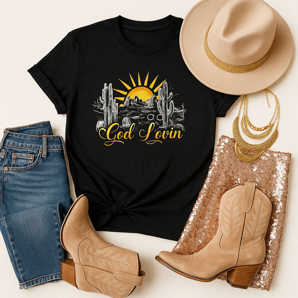 New God Lovin  Sunflower Unisex Tee – Western Graphic Tee – Rust & Redemption Collection