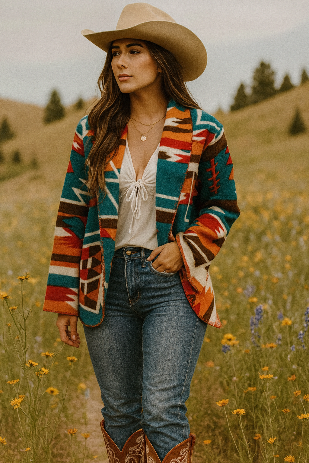 Western Sunrise Aztec Jacket - Rust & Redemption Collection
