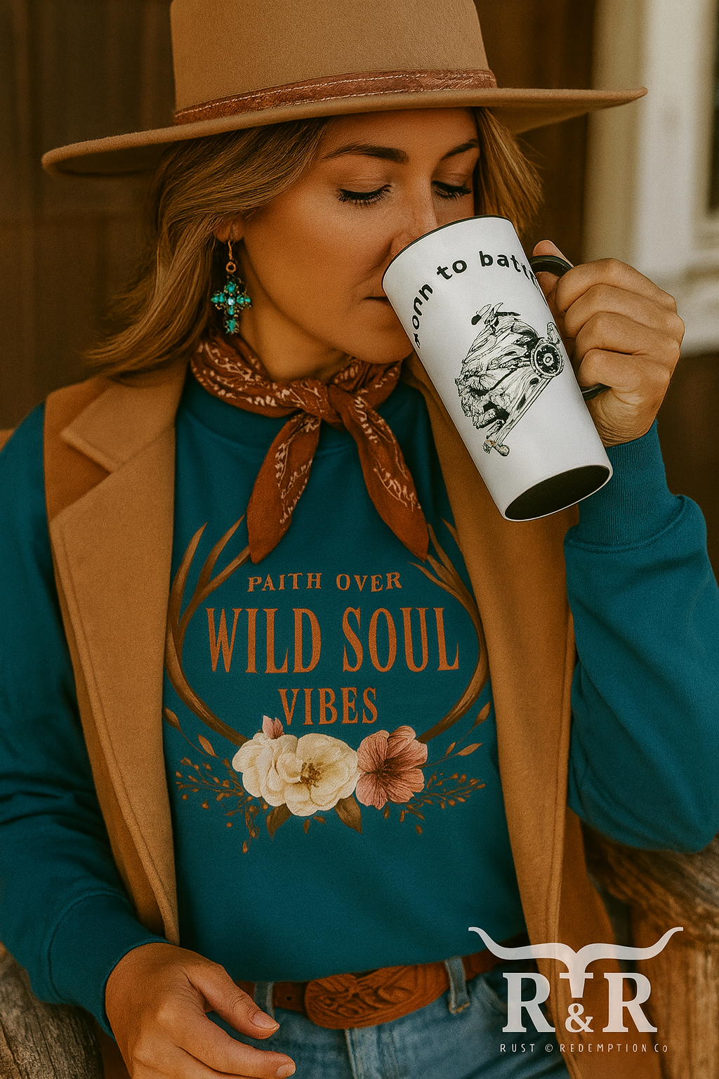 Tapered stainless steel tumbler- Born to Battle - Cat Davenport Collection