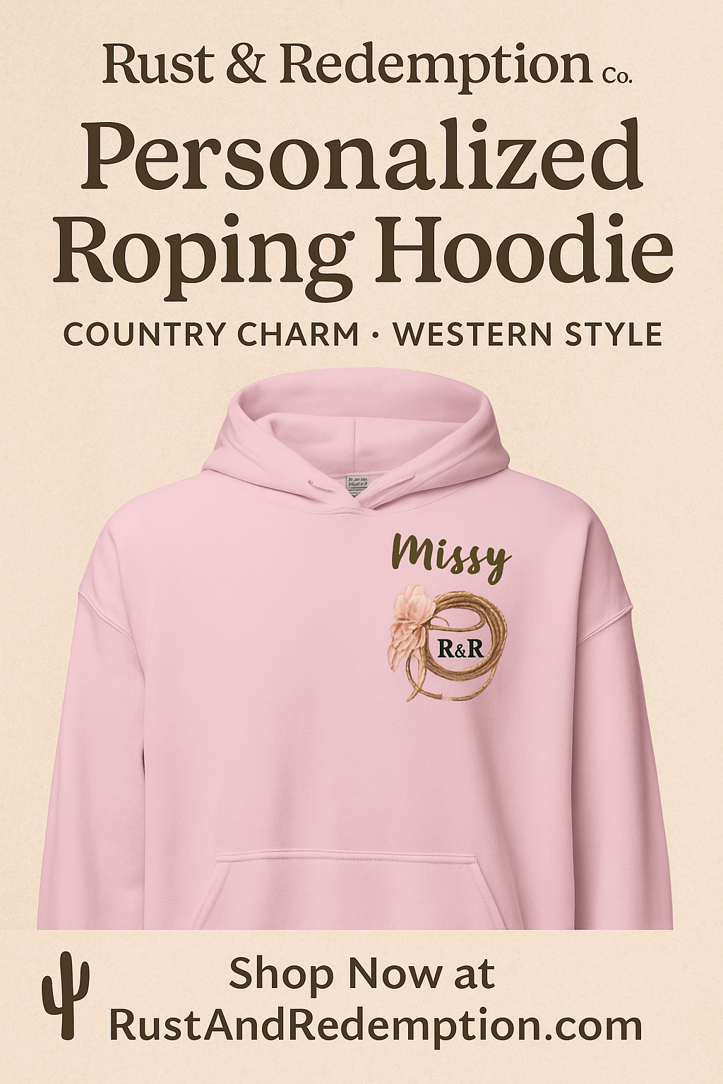 Personalized Roping Hoodie – Custom Name “R&R” Western Rodeo Sweatshirt | Rust & Redemption Collection