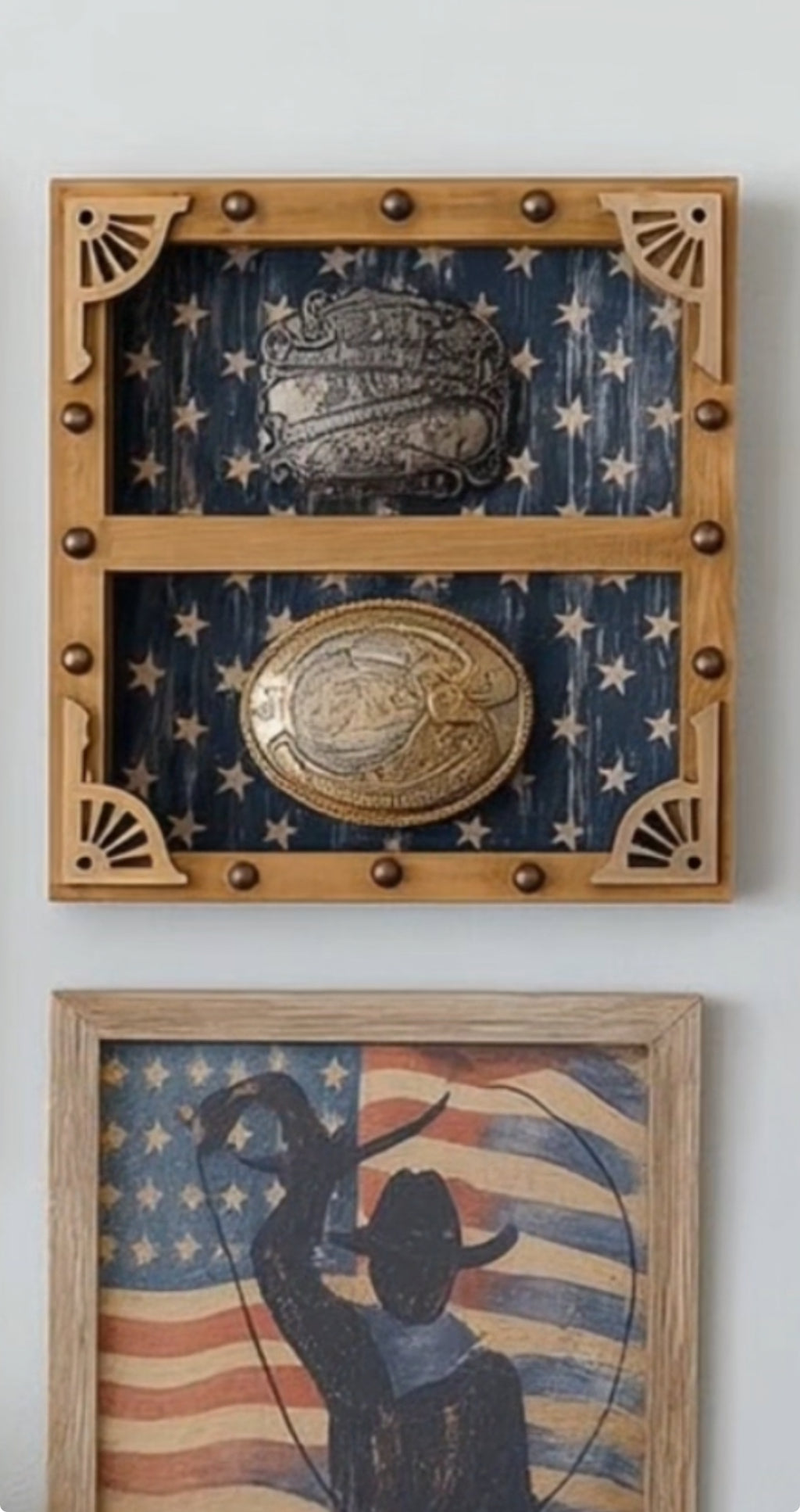Rustic Western Buckle Display Board – 4 Buckle Wall Frame | Americana Cowboy Decor